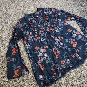 Free People Pebble Crepe Floral Long Sleeve Top sz M
